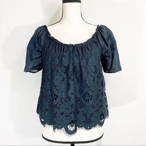 Anthropologie Moulinette Soeurs Navy Lace Blouse